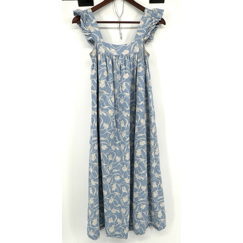A New Day Blue White Floral Ruffle Sleeveless A-line Dress S Linen Blend Target